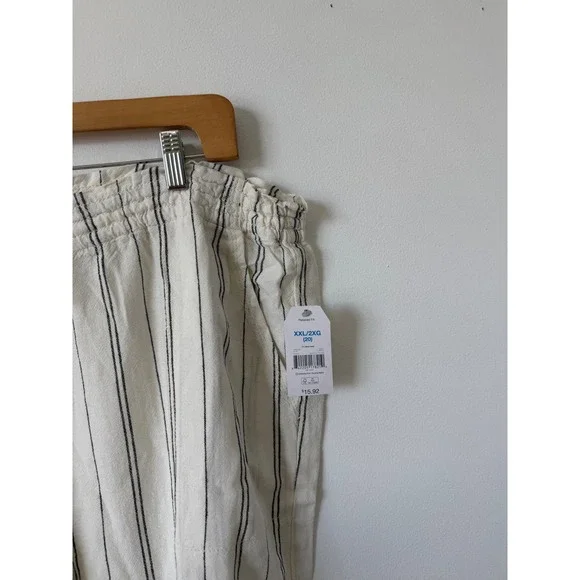 Time and Tru Women's Linen Relaxed Fit Pants – Black & White Striped – Size 2XL - Picture 3 of 5